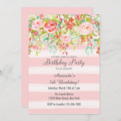ピンクフローラ水彩誕生日招待状 招待状 (正面/裏面)