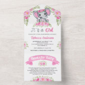 ピンクフローラ水彩象ベビーシャワー オールインワン招待状 (内側)