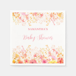ピンクフローラ水彩赤ちゃんシャワー紙ナプキン スタンダードカクテルナプキン
