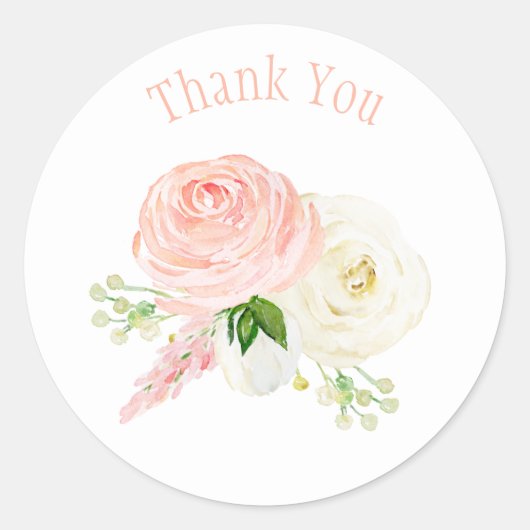 ピンクフローラ水彩赤面ありがとう ラウンドシール (正面)