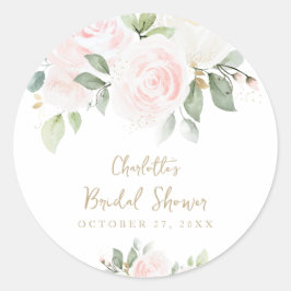 ピンクフローラ水彩金ゴールドブライダルシャワー ラウンドシール
