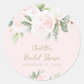 ピンクフローラ水彩金ゴールドブライダルシャワー ラウンドシール (正面)