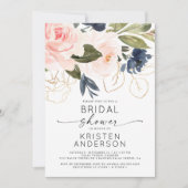 ピンクフローラ水彩金ゴールドブライダルシャワー 招待状 (正面)