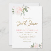 ピンクフローラ水彩金ゴールドブライダルシャワー 招待状 (正面)
