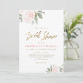 ピンクフローラ水彩金ゴールドブライダルシャワー 招待状 (スタンド正面)
