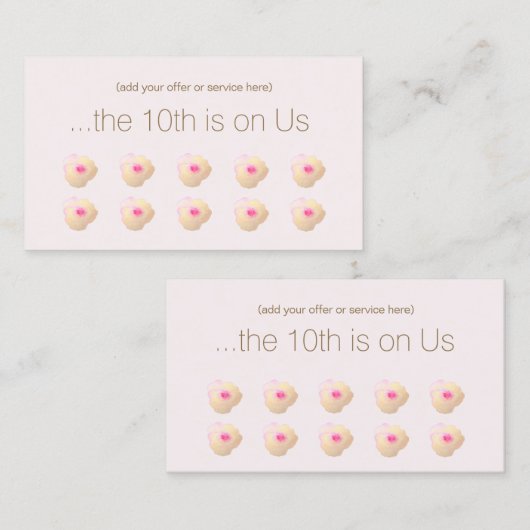 ピンクフローラ水彩10パンチカスタマーロイヤリティ ロイヤリティカード (正面/裏面)