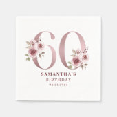 ピンクフローラ水彩60誕生日 スタンダードカクテルナプキン (正面)