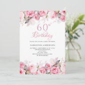 ピンクフローラ水彩60誕生日 招待状 (スタンド正面)