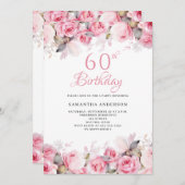 ピンクフローラ水彩60誕生日 招待状 (正面/裏面)