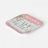 ピンクフローラ水玉模様誕生日スクエアパーティープレート ペーパープレート (傾斜あり)