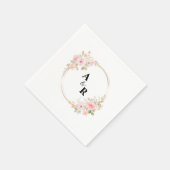 ピンクフローラ水色カップルイニシャル結婚ズ スタンダードカクテルナプキン (角)