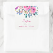 ピンクフローラ水色バプテスマ《キリスト教》洗礼式や命名式シール スクエアシール (バッグ)