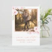 ピンクフローラ水色バラ金ゴールド写真結婚の セーブザデート (スタンド正面)