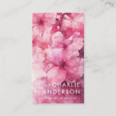 ピンクフローラ水色フラワーフローラロゴQRコード 名刺 (正面)