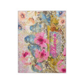 ピンクフローラ水色ブルーバードネームレースコラージュ ノートパッド (回転)