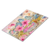 ピンクフローラ水色ブルーバードネームレースコラージュ ノートパッド (アングル)