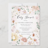 ピンクフローラ水色ベビーシャワー招待状 招待状 (正面)