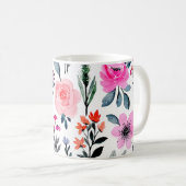 ピンクフローラ水色モダントレンディー鮮やか コーヒーマグカップ (正面右)