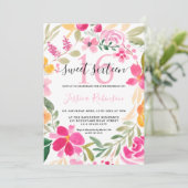 ピンクフローラ水色リーススクリプトSweet 16 招待状 (スタンド正面)