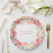 ピンクフローラ水色名日付赤ちゃんガールシャワー