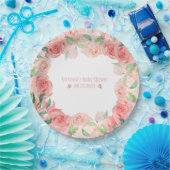 ピンクフローラ水色名日付赤ちゃんガールシャワー ペーパープレート (パーティー)