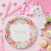 ピンクフローラ水色名日付赤ちゃんガールシャワー ペーパープレート (パーティー)