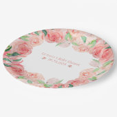 ピンクフローラ水色名日付赤ちゃんガールシャワー ペーパープレート (アングル)