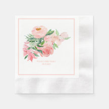 ピンクフローラ水色名日付赤ちゃんガールシャワー