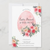 ピンクフローラ水色金ゴールドイースターブランチ卵狩り 招待状 (正面)