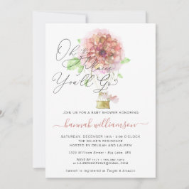 ピンクフローラ温風船ベビーシャワー 招待状