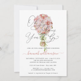 ピンクフローラ温風船ベビーシャワー 招待状