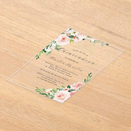 ピンクフローラ澄んアクリルフローラキンセアニェラ アクリル招待状 (レイダウン)