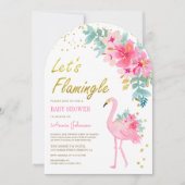ピンクフローラ熱帯フラミンゴアーチベイビーシャワー 招待状 (正面)