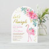 ピンクフローラ熱帯フラミンゴアーチベイビーシャワー 招待状 (スタンド正面)