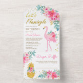 ピンクフローラ熱帯フラミンゴルアウ(ハワイ式宴会)ベビーシャワー オールインワン招待状 (内側)