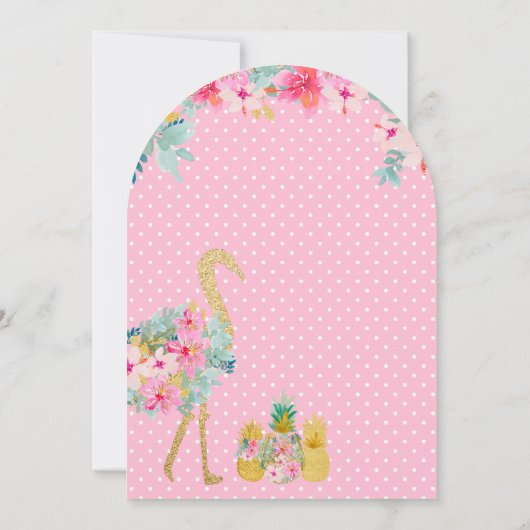 ピンクフローラ熱帯フラミンゴ海軍ベビーシャワー 招待状 (裏面)