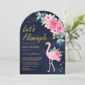 ピンクフローラ熱帯フラミンゴ海軍ベビーシャワー 招待状 (スタンド正面)