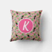 ピンクフローラ熱帯鳥モノグラム装飾用クッション クッション (裏面)