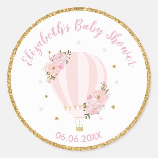 ピンクフローラ熱気球ありがとう ラウンドシール (正面)