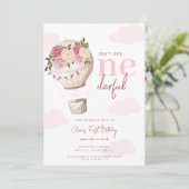 ピンクフローラ熱気球オンダーフル1歳の誕生日 招待状 (スタンド正面)