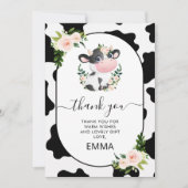 ピンクフローラ牛プリントベビーシャワーサンキューカード 招待状 (正面)