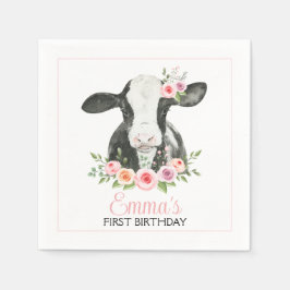 ピンクフローラ牛プリント誕生日パーティーペーパーナプキン スタンダードカクテルナプキン