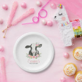 ピンクフローラ牛プリント誕生日パーティー ペーパープレート (パーティー)