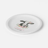 ピンクフローラ牛プリント誕生日パーティー ペーパープレート (アングル)