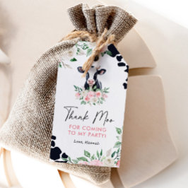 ピンクフローラ牛誕生日メッセージカード ギフトタグ