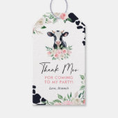 ピンクフローラ牛誕生日メッセージカード ギフトタグ (正面)