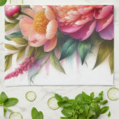 ピンクフローラ牡丹かわいらしキッチンタオル キッチンタオル (折り畳み)