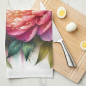 ピンクフローラ牡丹かわいらしキッチンタオル キッチンタオル (四つ折り)