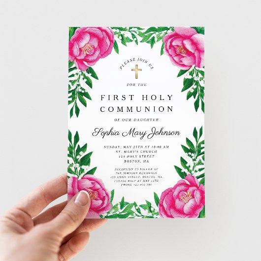 ピンクフローラ牡丹の宗教第1聖餐式 招待状