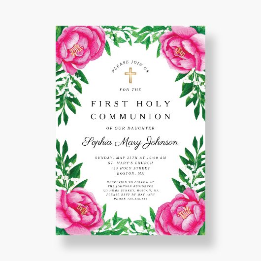 ピンクフローラ牡丹の宗教第1聖餐式 招待状